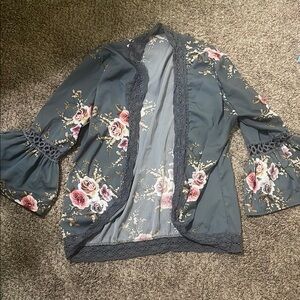 Floral Kimono Cardigan with Bell Sleeves